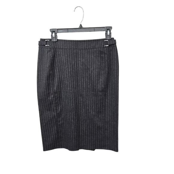 Philippe Adec Wool Midi Grey Strip Pencil Skirt Attached Belt Size 4 Small - Picture 1 of 6